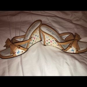 Authentic Louis Vuitton multicolor bow wedges